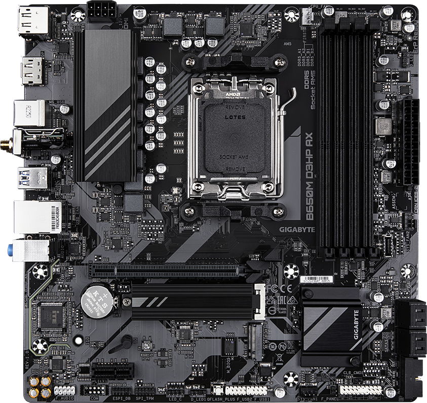 Материнская плата Gigabyte B650m D3hp AX Soc AM5 AMD B650 4xDDR5 mATX AC`97 8ch(7.1) 2.5Gg Raid+hdmi