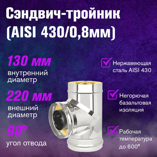 Сэндвич-тройник Нержавейка+Нержавейка (AISI 430/0,8мм) (130х220)