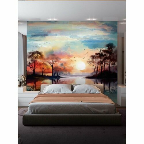 Фотообои флизелиновые Fbrush Акварельный закат 300х270 см