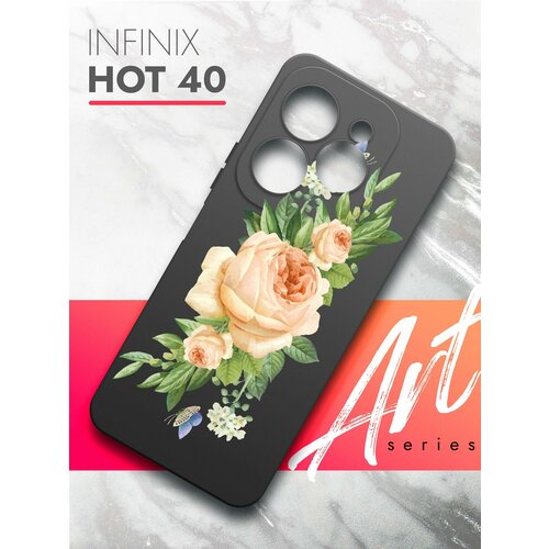 Чехол на Infinix HOT 40 (Инфиникс Хот 40) черный матовый силиконовый с защитой (бортиком) вокруг камер, Brozo (принт) Бежевые Розы чехол на infinix hot 40 инфиникс хот 40 черный матовый силиконовый с защитой бортиком вокруг камер brozo принт собака с тату