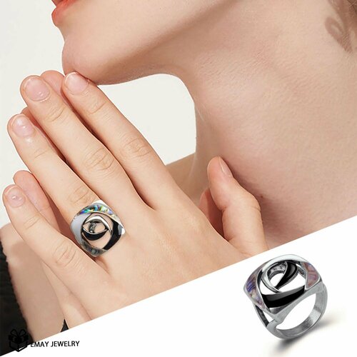 Кольцо Emay, перламутр, искусственный камень, гелиотис, размер 19, серебристый