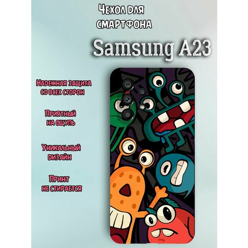 Чехол для телефона Samsung A23 c принтом разные мультяшные монстры