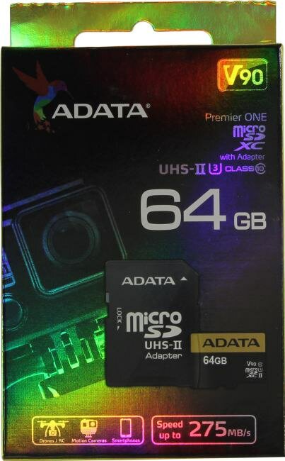 Карта памяти 64GB ADATA Premier ONE microSDXC Class 10 UHS-II U3 V90 275MB/s (SD адаптер) - фото №15