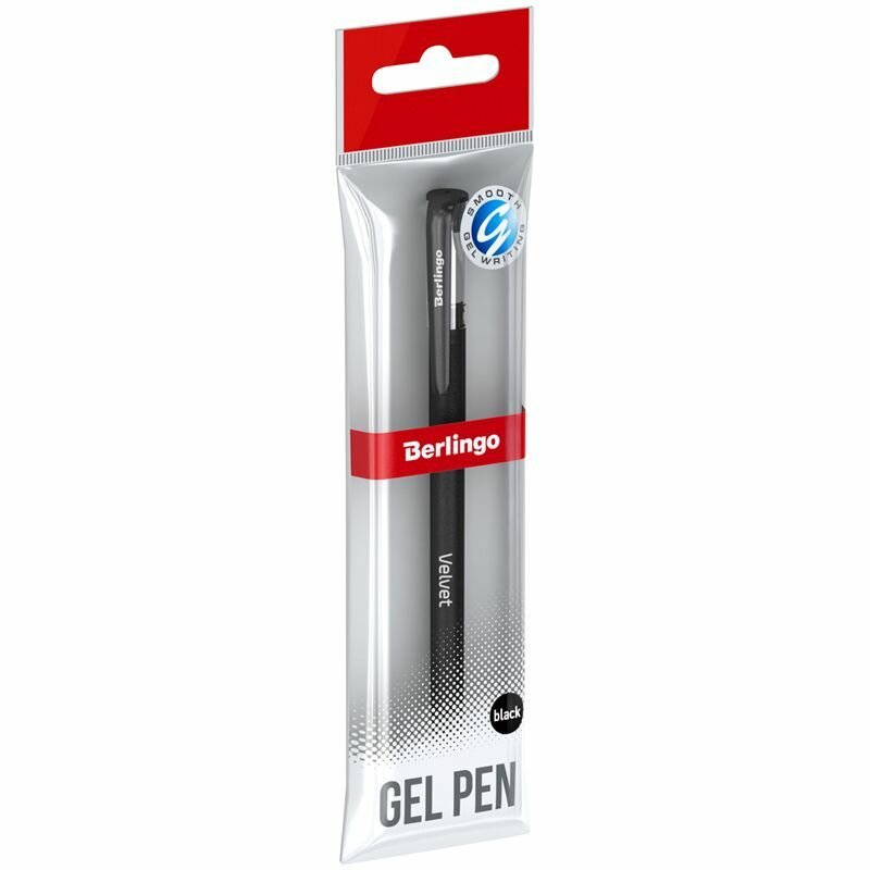 Ручка гелевая Berlingo "Velvet" черная, 0,5 мм, прорезиненный корпус, пакет с европодвесом