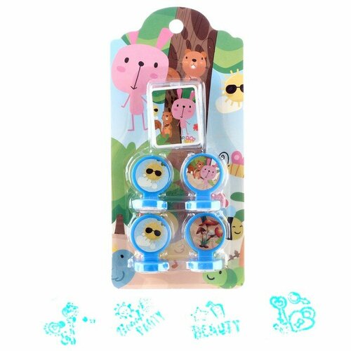 Печать цветная Весёлые животные набор 4 шт штемпельная подушка 449₽