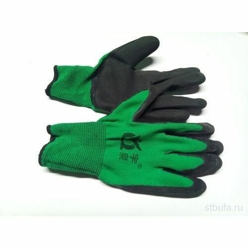 фото Перчатки рабочие, прорезиненные зелено-черные (2 пары)