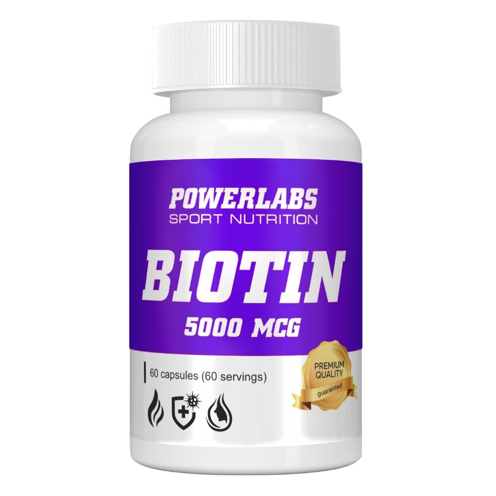 PowerLabs Биотин 5 000 мкг Витамины для волос 60 капсул