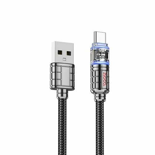 Кабель для зарядки Type-C USB Crystal 3A 1.2м в тканевой оплетке черный