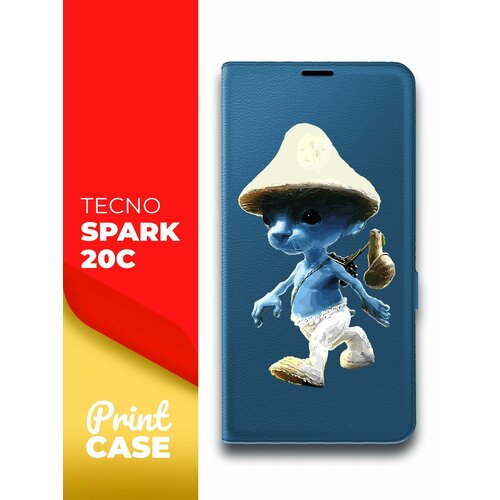 Чехол на Tecno Spark 20C (Техно Спарк 20С) синий книжка эко-кожа подставка отделением для карт и магнитами Book Case, Miuko (принт) Шалушай чехол на tecno spark 20c техно спарк 20с зеленый опал книжка эко кожа подставка отделением для карт и магнитами book case miuko принт чвк ам ням