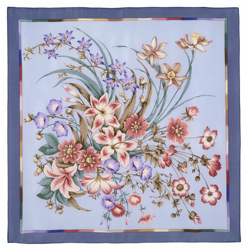 фото Платок павловопосадская платочная мануфактура,89х89 см, синий, голубой