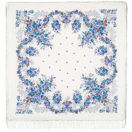 фото Платок павловопосадская платочная мануфактура,130х130 см, белый, голубой