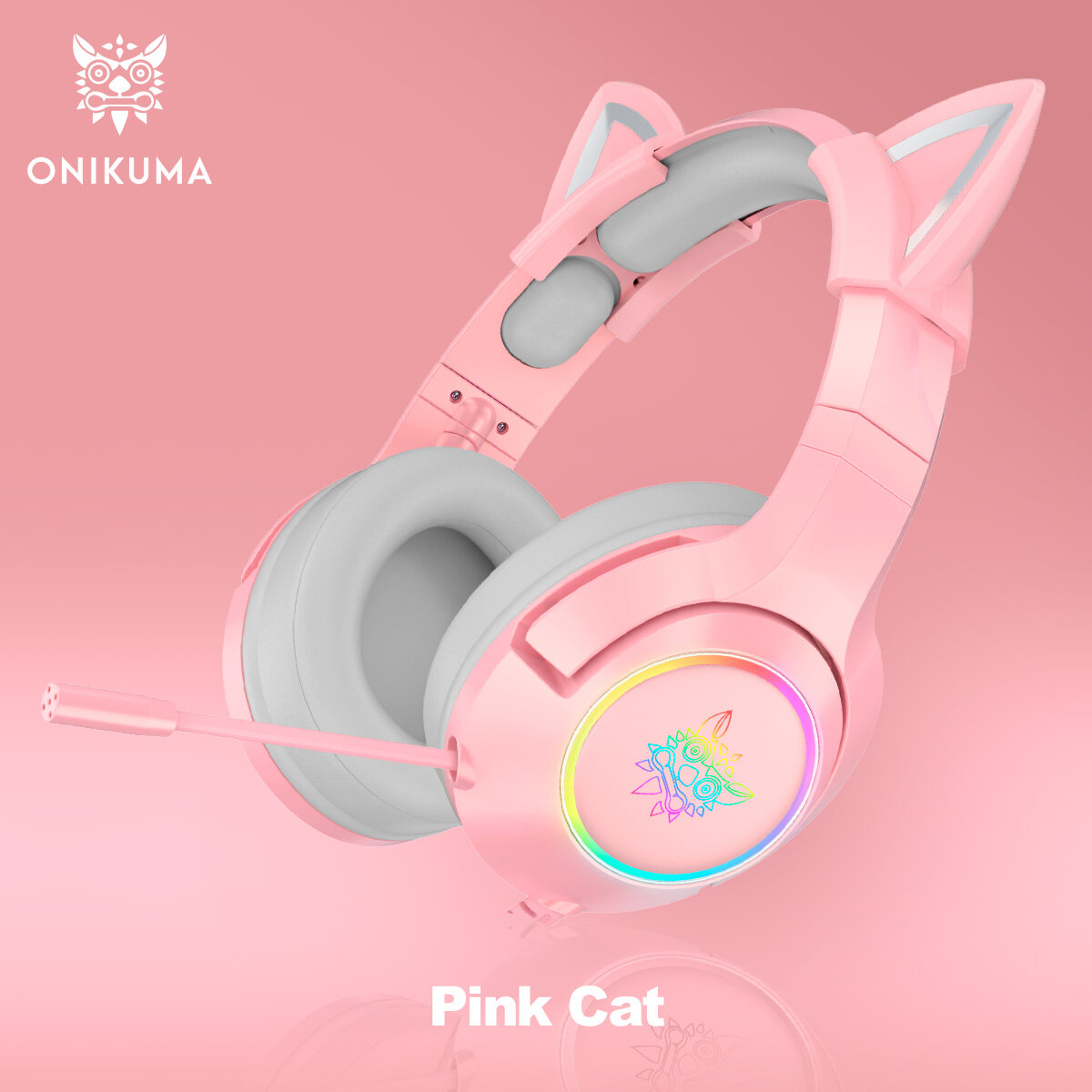 Игровые наушники Onikuma K9-7.1 Pink Cat розовые с кошачьими ушками и подсветкой