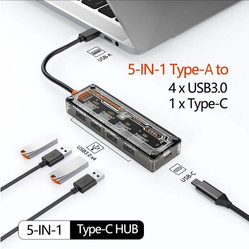 USB Hub разветвитель 4 порта USB 3.0 5 Гбит/с (USB-A концентратор) usb разветвитель на 4 порта usb 2 0 usb hub концентратор