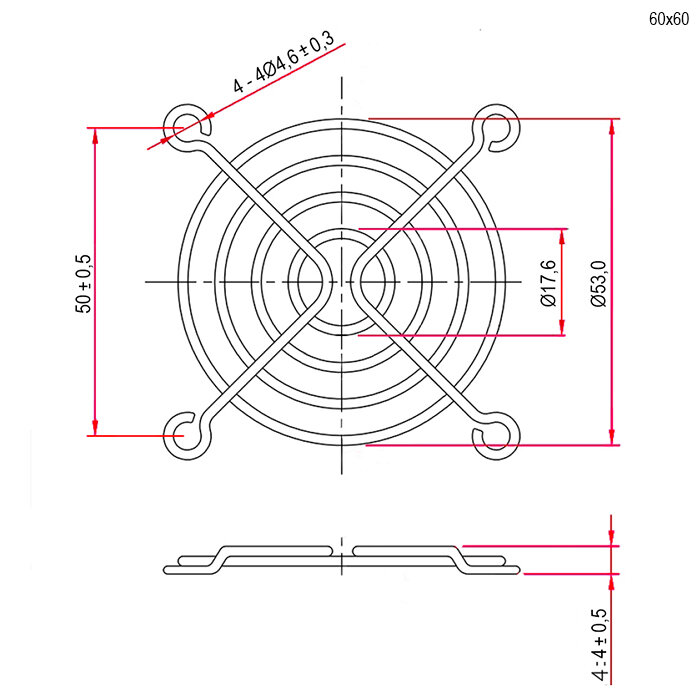 Решетка 60x60 мм металлическая ExeGate EG-060MR, серебристая ( 2 шт.) — фото 1