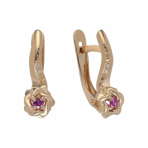 Серьги UVI Ювелирочка, красное золото, 585 проба, бриллиант, рубин, красный, серебряный