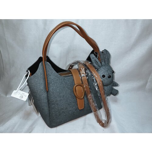 фото Сумка тоут синяя6627, фактура бархатистая, гладкая, коричневый, синий ип богатырева