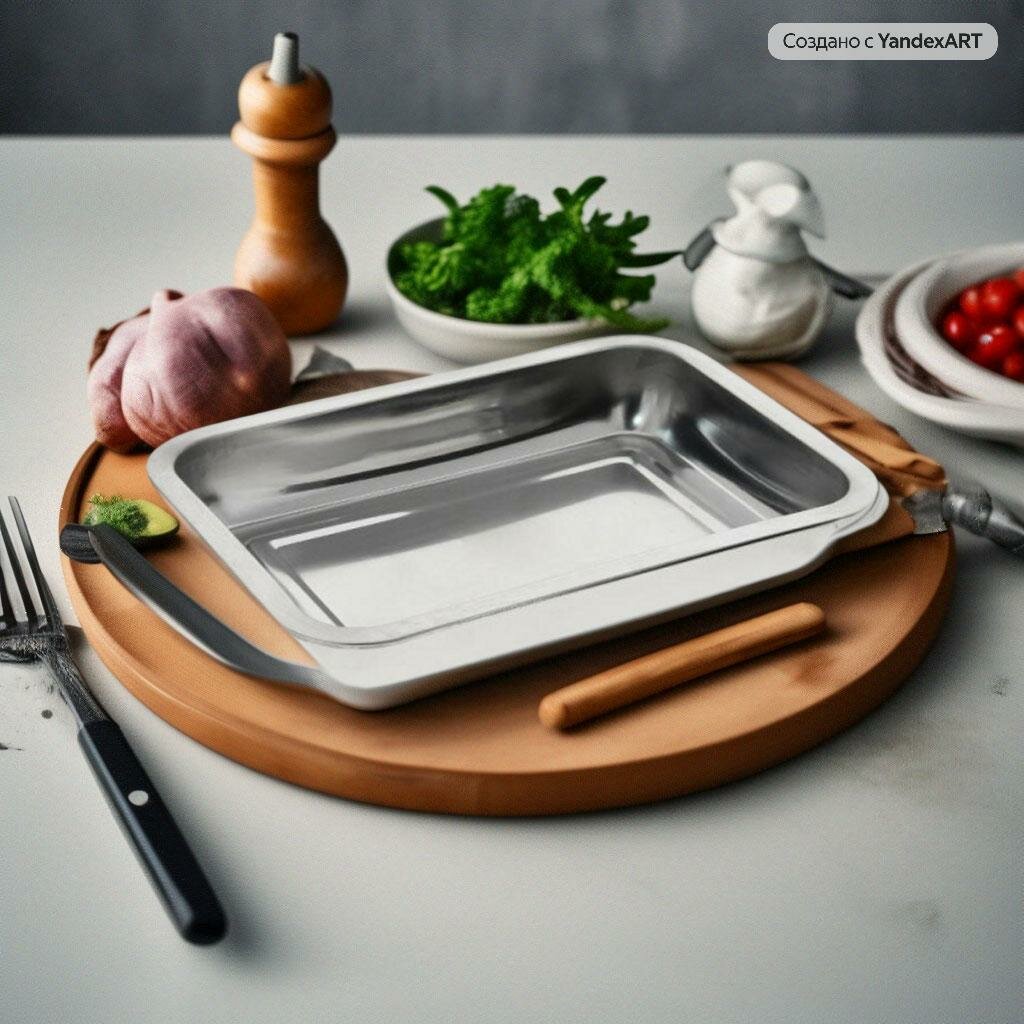 фото Лоток-противень металл 40Х30Х4,8СМ MVQ, нержавеющая сталь, для духовки, для запекания