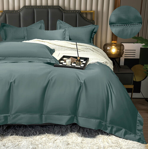 Комплект постельного белья из тенселя TSDK-006 Retrouyt (зеленый), Евро (наволочки 50х70 и 70х70)