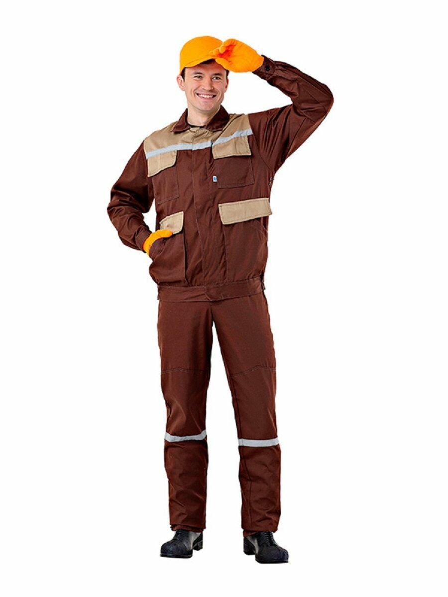 Костюм ампаро Комфорт мужской куртка и полукомбинезон цвет коричневый/бежевый размер 60-62 рост 170-176 Кос202к