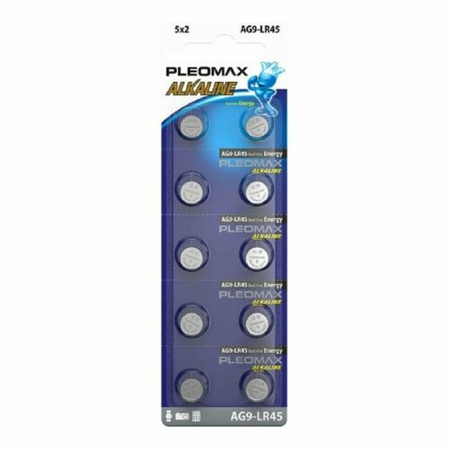 Samsung Батарейка Pleomax AG9 394 LR936, LR45 Button Cell 100 1000 70000 10 шт. в уп-ке батарейка lr45 ag9 394 lr936 1 5v smartbuy blister упаковка 10 шт