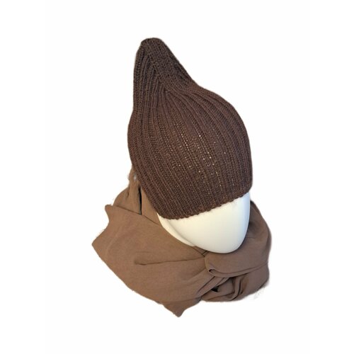 фото Шапка бини тыковка, размер 58, коричневый ручная работа - наталья