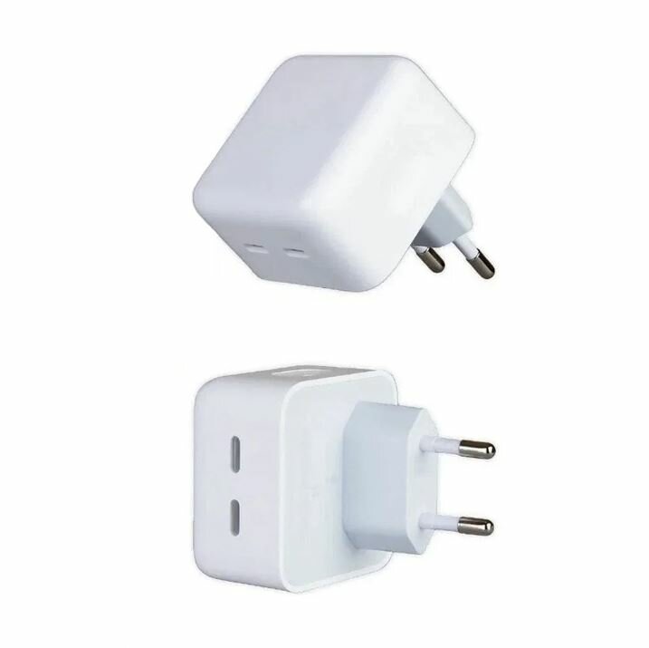 Быстрое зарядное устройство для iPhone, iPad, AirPods /Два порта USB / Адаптер питания мощностью 50 W + кабель Type-C - Type-C / Белый — фото 1