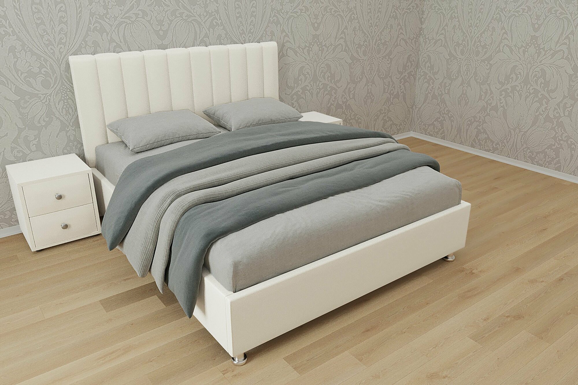 Односпальная кровать Челси 120x200 с подъемным механизмом и с коробом для белья велюр белый ножки 5 см