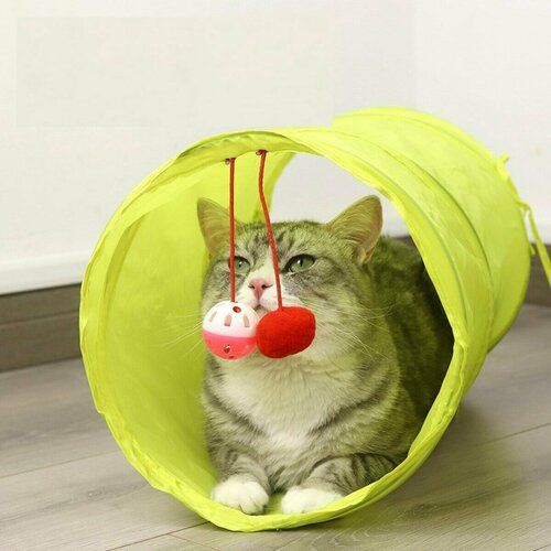 Тоннель для кошек с игрушкой и мячиком, Bentfores (ф 25 см, длина 45 см, салатовый, 34867) гамак тоннель для грызунов монморанси игровой