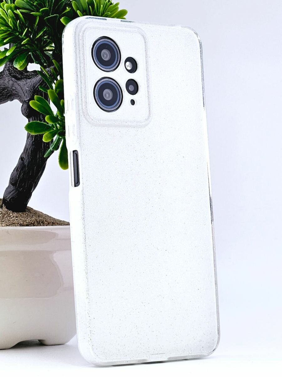 Силиконовый чехол на Xiaomi Redmi Note 12 (4G) Редми Нот 12 4g с защитой камеры, белый глянец с блестками — фото 1