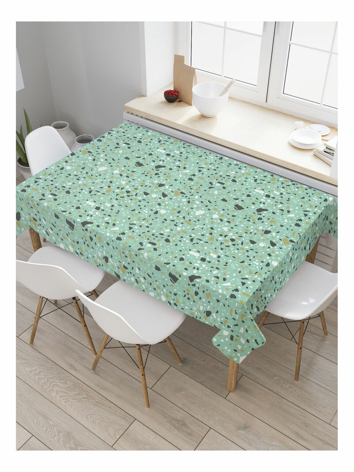 фото Прямоугольная водоотталкивающая скатерть JoyArty на стол "Зеленый мрамор" 120х145