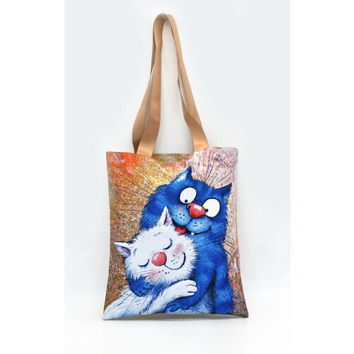 Сумка шоппер Медный Всадник, фактура гладкая, бежевый/голубой