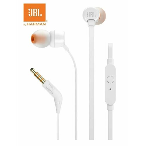 Наушники внутриканальные JBL T110 с микрофоном, 3.5мм, белый (JBLT110WHT)