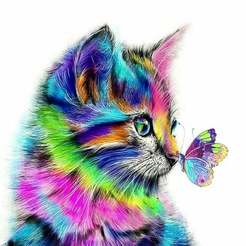 Алмазная картина 40х50 Разноцветный кот с подрамником