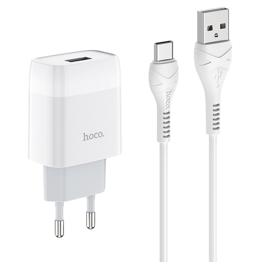 Сетевое зарядное устройство HOCO C72A Glorius single 1xUSB с Кабелем USB - Type-C, 2.1A, 10W, белый