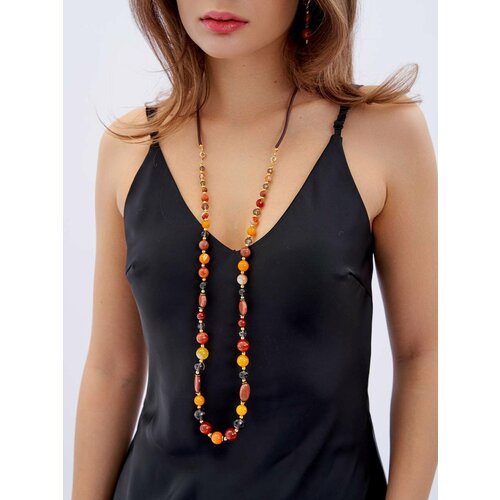 Бусы MARI JOO, длина 100 см, коричневый/розовый