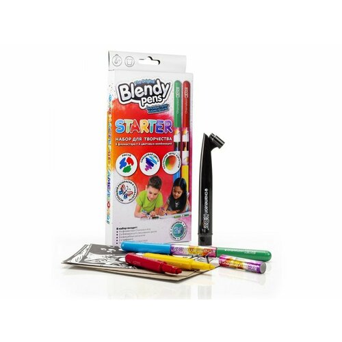 Набор фломастеров-хамелеонов Blendy pens (4 шт.) c раскрасками, трафаретами и аэрографом