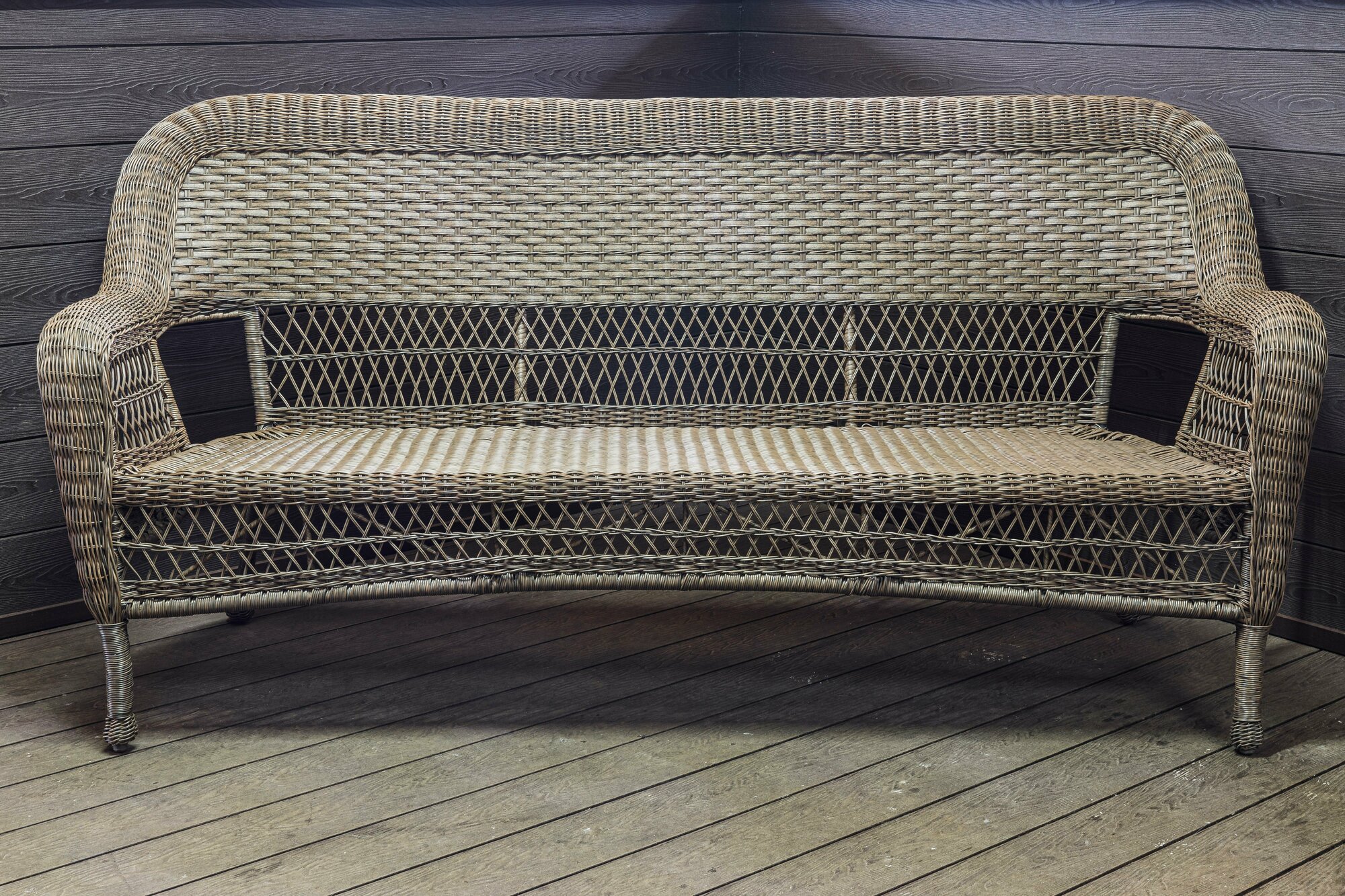 Диван "Мэдисон" A00079 коричневый без подушек из искусственного ротанга 3 места