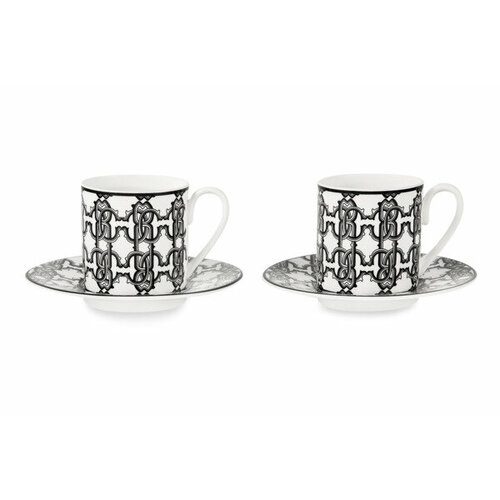 Набор чашек для эспрессо с блюдцами Roberto Cavalli Home Монограмма 100 мл, 2 шт, черный, п/к