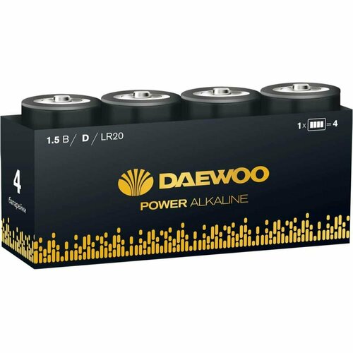 Алкалиновая батарейка DAEWOO LR20 Power Alkaline Pack-4 алкалиновая батарейка daewoo lr03 power alkaline pack 12