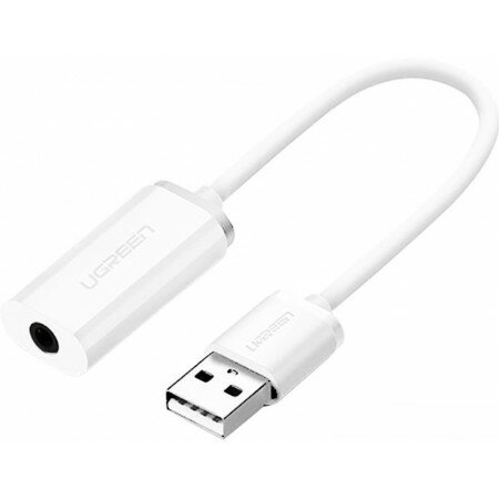 Адаптер Ugreen US206 30712 USB Type-A - 3.5 мм (0.15 м, белый)