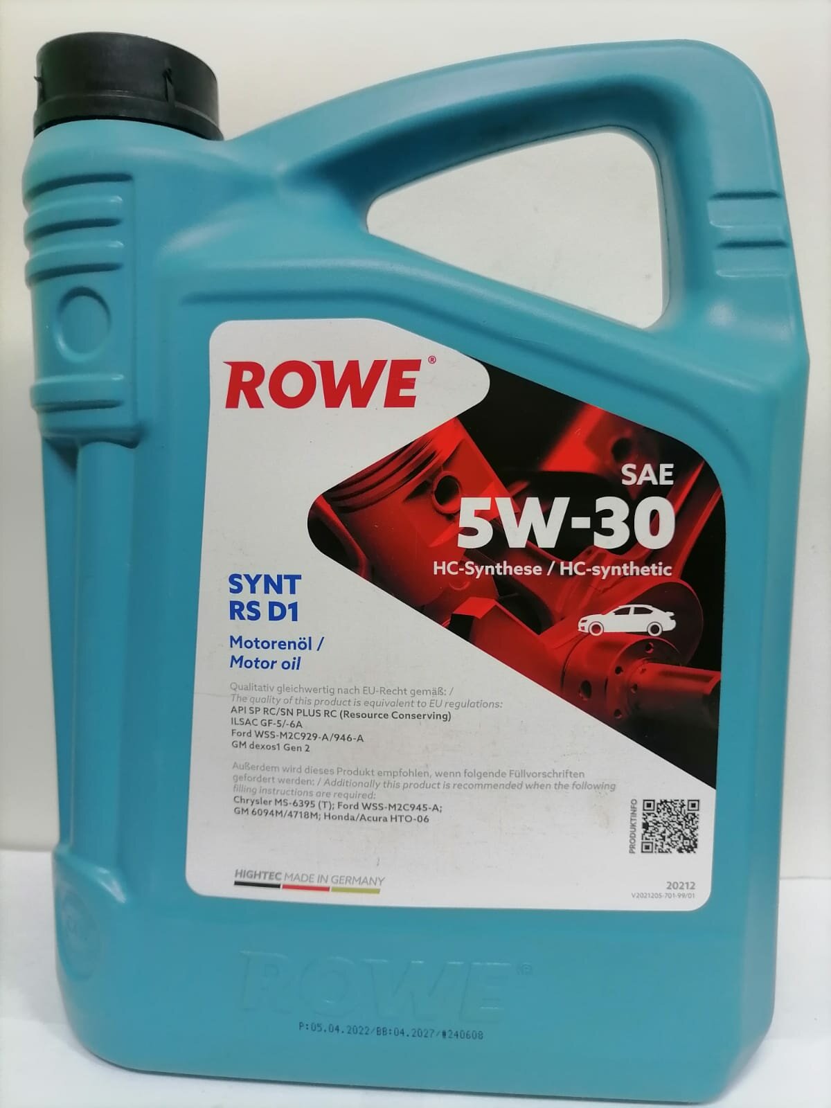 Моторное масло ROWE HIGHTEC SYNT RS D1 SAE 5W-30 4л, артикул 20212-0040-99