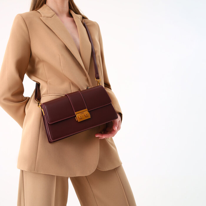 фото Сумка женская, 26*8,5*14. отд на клапане, 2 ремня, коричневый