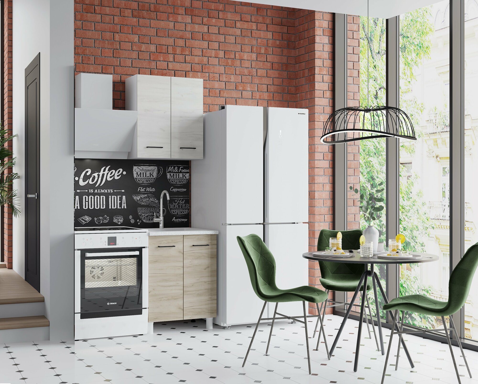 фото Кухонный гарнитур Тренд 600, Крафт белый / Крафт серый