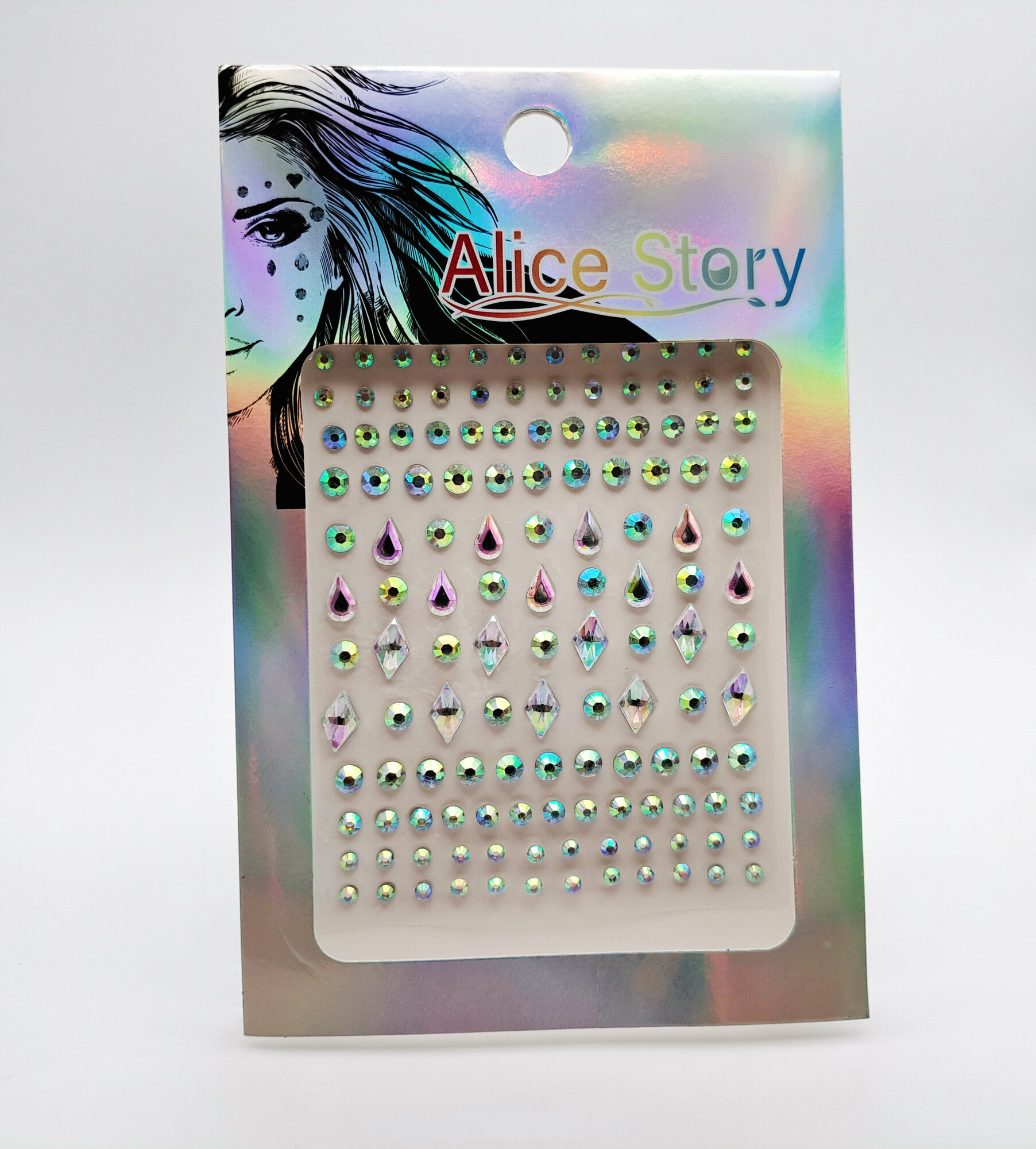 Стразы для лица и тела Голографические набор, самоклеящиеся кристаллы на клеевой основе для макияжа