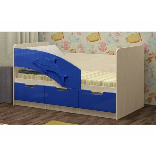 Детская кровать Дельфин-6 МДФ, 80х160, темно-синий