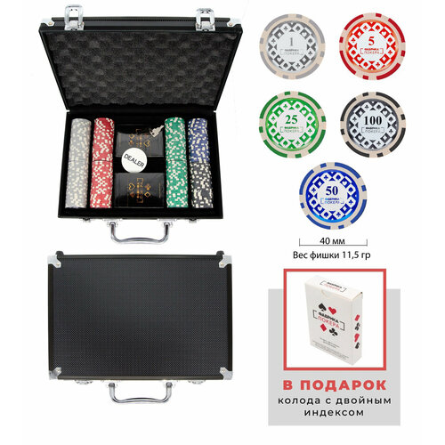 набор для покера фабрика покера в чёрном кейсе 200 фишек с номиналом Набор для покера Фабрика Покера: 200 фишек с номиналом в черном кейсе + 1 колода с двойным индексом