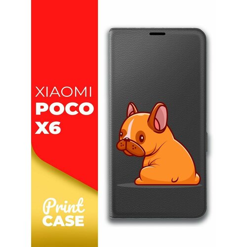 Чехол на Xiaomi POCO X6 (Ксиоми поко Х6) черный книжка эко-кожа подставка отделением для карт и магнитами Book case, Miuko (принт) Бульдог чехол на xiaomi poco x6 ксиоми поко х6 черный книжка эко кожа с функцией подставки отделением для пластиковых карт и магнитами book case miuko