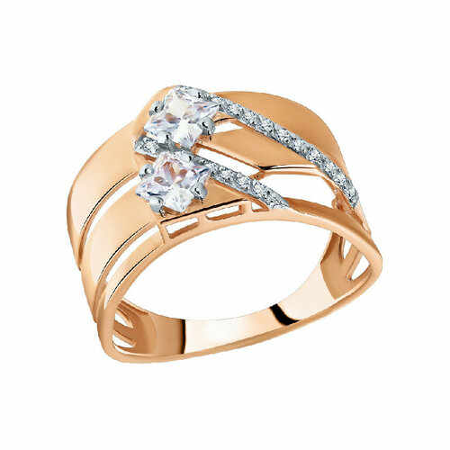 Кольцо АЛЕКСАНДРА, красное золото, 585 проба, фианит, размер 19.5, золотой, красный