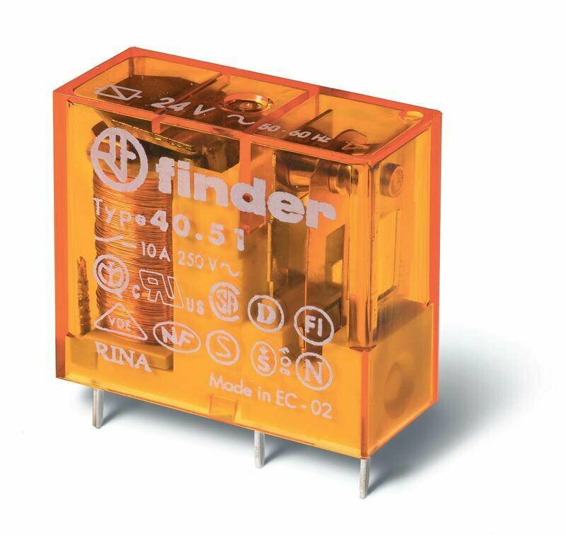 Реле коммутационное FINDER Реле электромеханическое миниатюрное универсальное монтаж на печатную плату или в розетку выводы с шагом 5мм 1CO 10А AgNi 24В DC RTII FINDER 405190240000