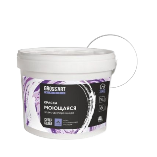 фото Краска моющаяся акриловая Gross'art PROFI супербелая глубокоматовая, 3кг